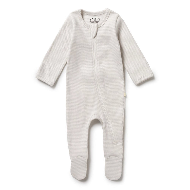 Organic Stripe Rib Zipsuit with Feet - Clay