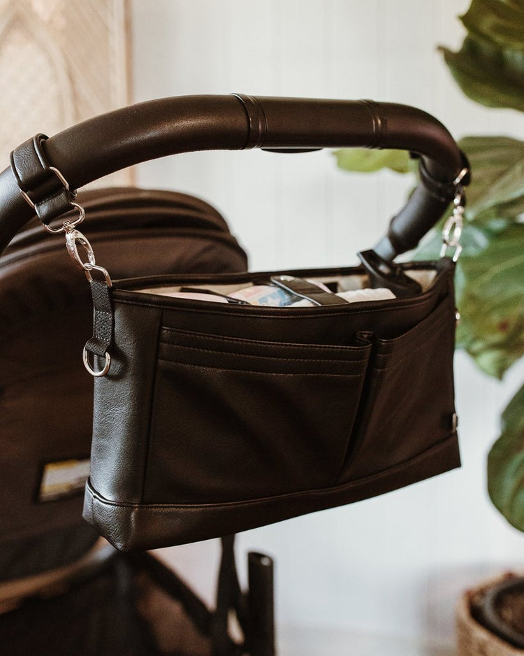 Signature Pram Caddy - Black Dimple Vegan Leather