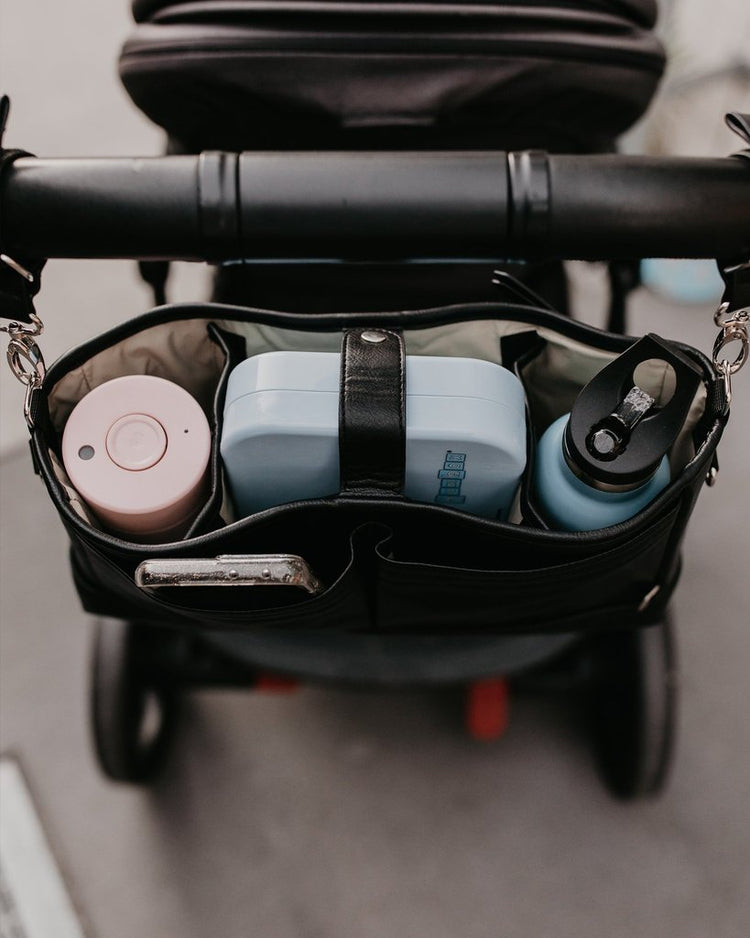 Signature Pram Caddy - Black Dimple Vegan Leather