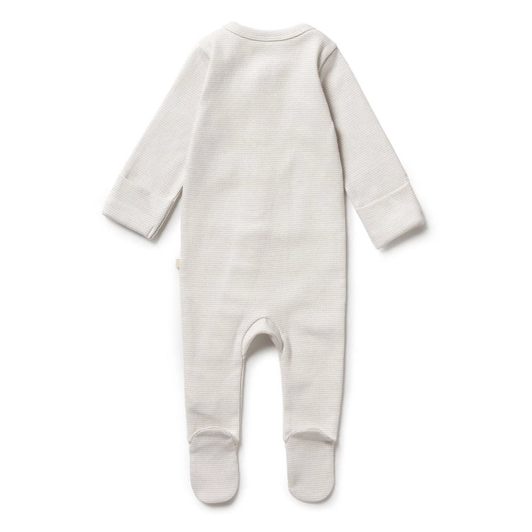 Organic Stripe Rib Zipsuit with Feet - Clay