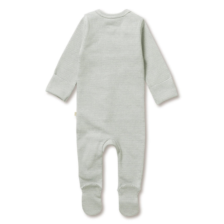 Organic Stripe Rib Zipsuit with Feet - Fern