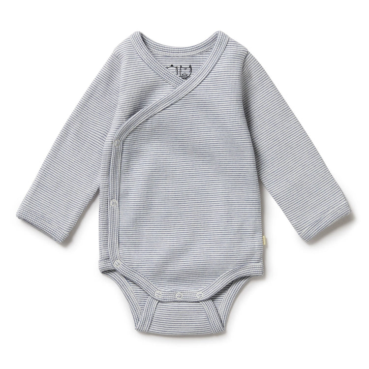 Organic Stripe Rib Kimono Bodysuit - Rain Drop