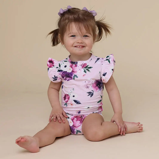 Floral Kiss Short Sleeve Organic Bodysuit with Frill