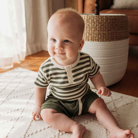 Olive Stripe Short Sleeve Organic Bodysuit