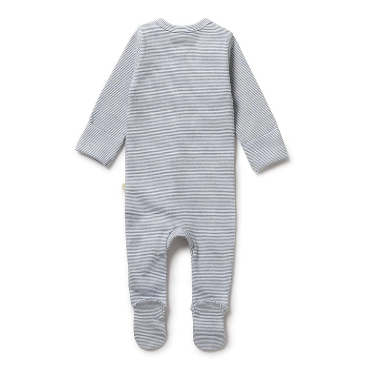 Organic Stripe Rib Zipsuit with Feet - Rain Drop