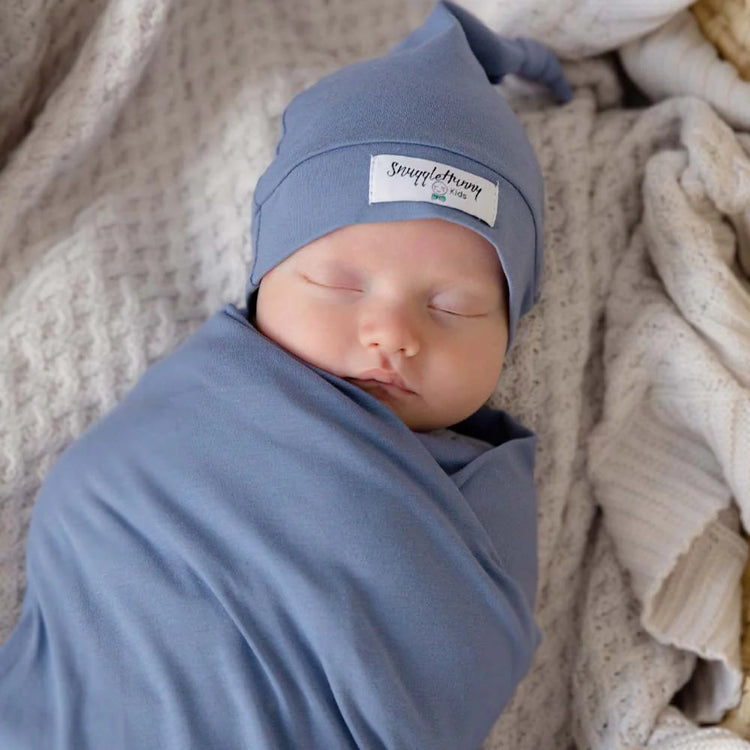 Indigo Baby Jersey Wrap & Beanie Set