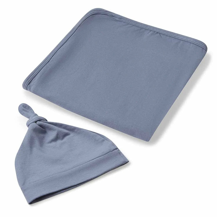 Indigo Baby Jersey Wrap & Beanie Set