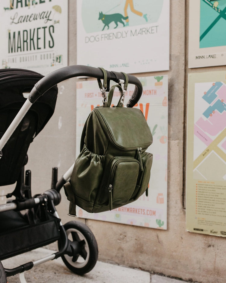 Signature Nappy Backpack - Olive Vegan Leather