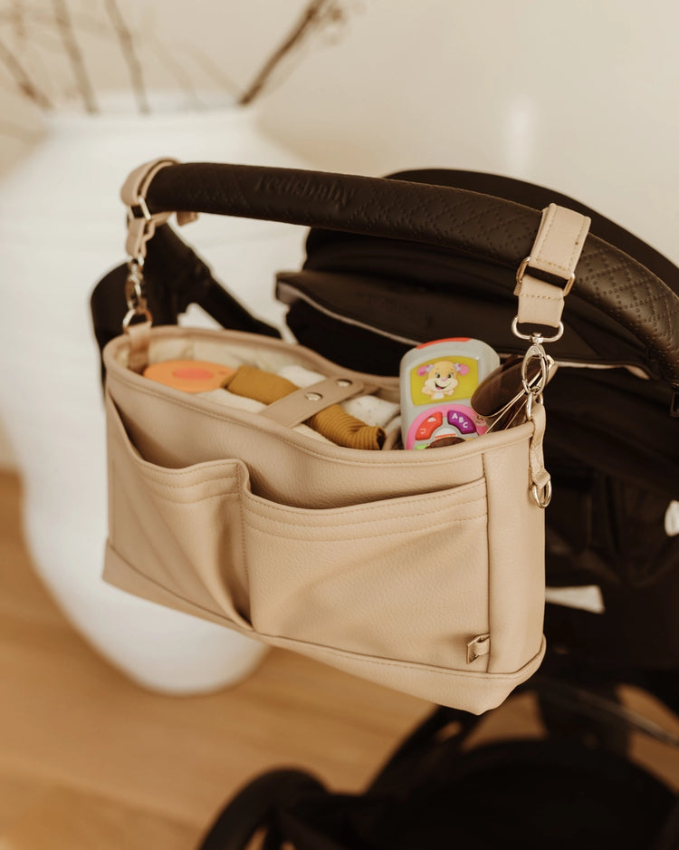 Signature Pram Caddy - Oat Dimple Vegan Leather