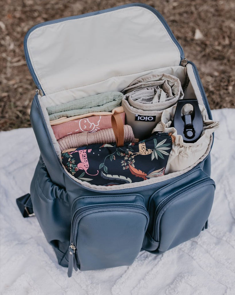 Signature Nappy Backpack - Stone Blue Vegan Leather