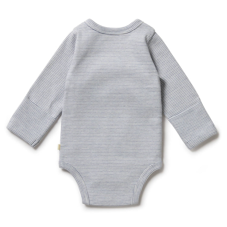 Organic Stripe Rib Kimono Bodysuit - Rain Drop