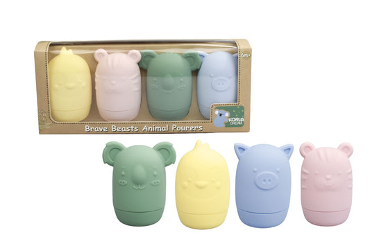 Silicone Brave Beasts Animal Pourers - 4 pcs - Pastel