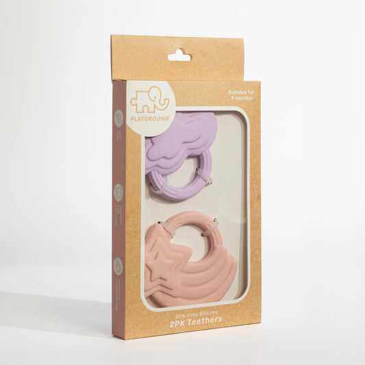 2PK Silicone Teether - Stars & Cloud Pink/Purple