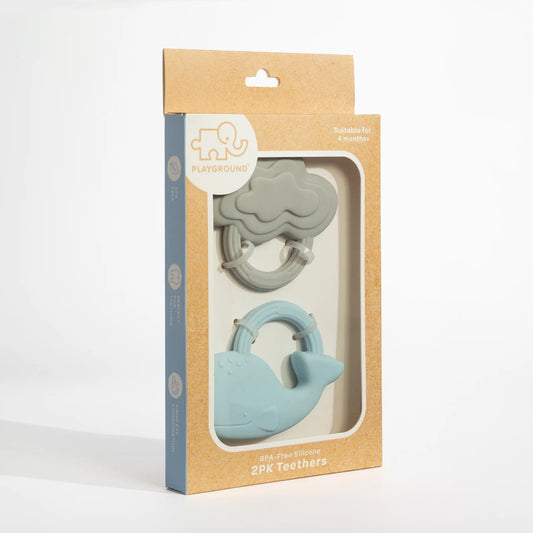 2PK Silicone Teether - Whale & Cloud Blue/Grey