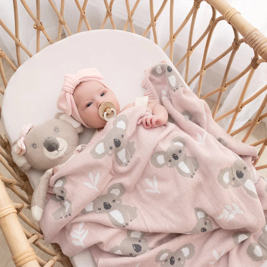 100% Cotton Australiana Baby Blanket Koala/Blush