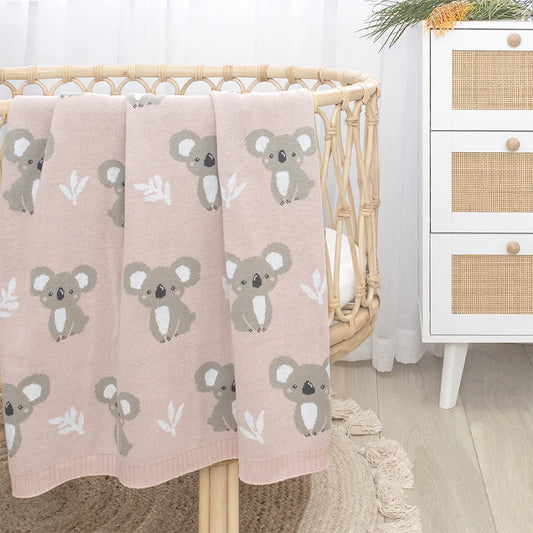 100% Cotton Australiana Baby Blanket Koala/Blush