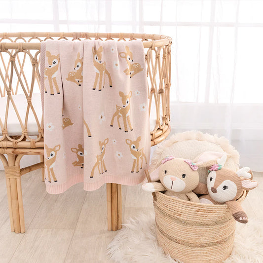 100% Cotton Whimsical Blush Fawn Baby Blanket