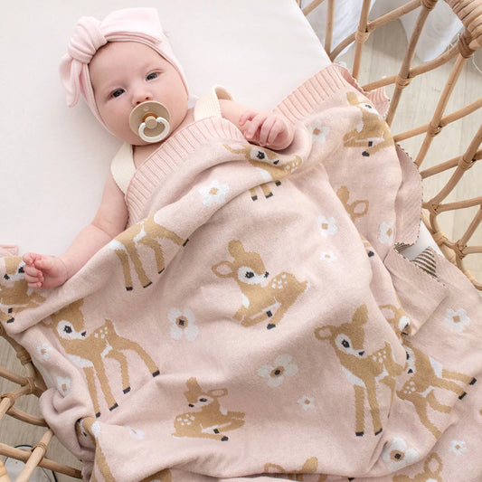 100% Cotton Whimsical Blush Fawn Baby Blanket