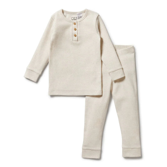 Organic Stripe Rib Henley Pyjamas - Oatmeal