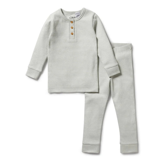 Organic Stripe Rib Henley Pyjamas - Fern