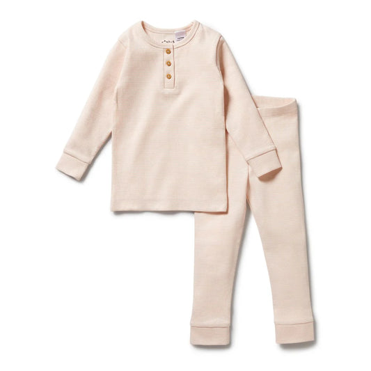 Organic Stripe Rib Henley Pyjamas - Dusk