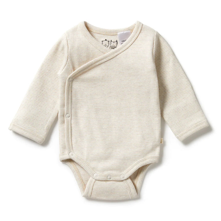 Organic Stripe Rib Kimono Bodysuit - Oatmeal