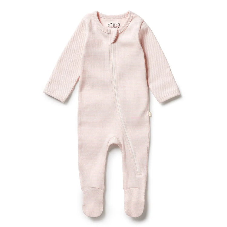 Organic Stripe Rib Zipsuit with Feet - Cantaloupe