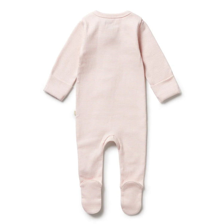 Organic Stripe Rib Zipsuit with Feet - Cantaloupe