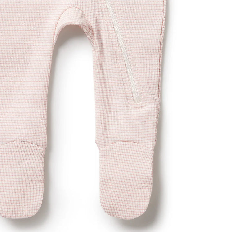 Organic Stripe Rib Zipsuit with Feet - Cantaloupe