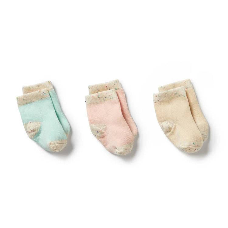 Organic 3 Pack Baby Socks - Mint Green, Cream, Pink