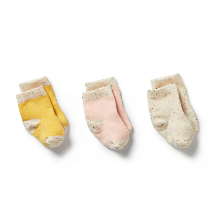 Organic 3 Pack Baby Socks - Dijon, Pink, Fleck