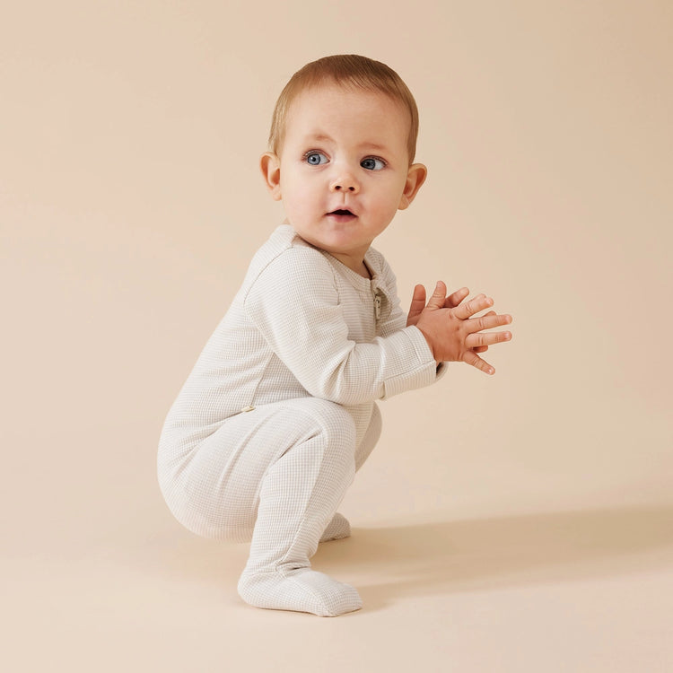 Organic Stripe Rib Zipsuit with Feet - Clay