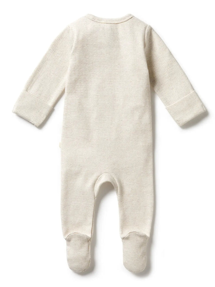 Organic Stripe Rib Zipsuit with Feet - Oatmeal