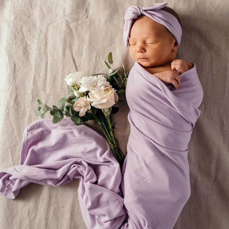 Lilac Baby Jersey Wrap & Topknot Set