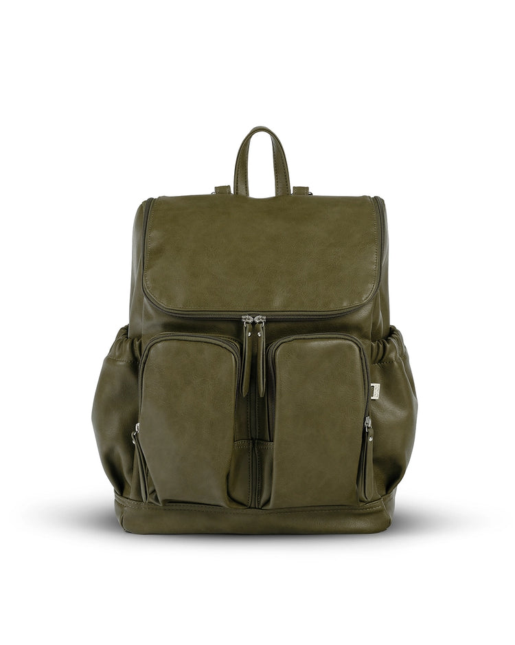 Signature Nappy Backpack - Olive Vegan Leather