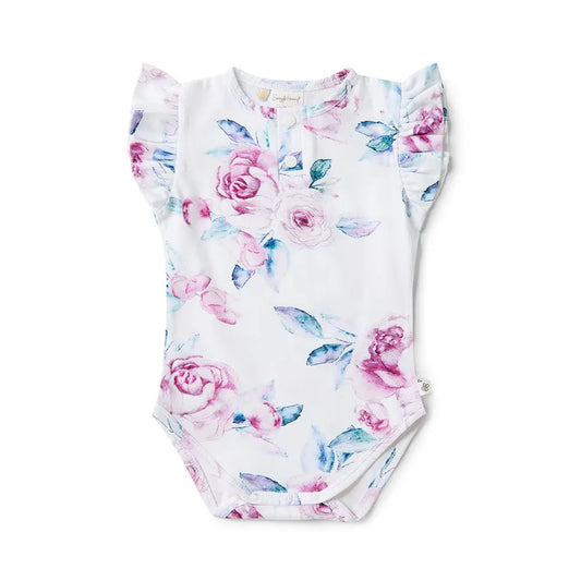 Lilac Skies Short Sleeve Organic Bodysuit with Frill