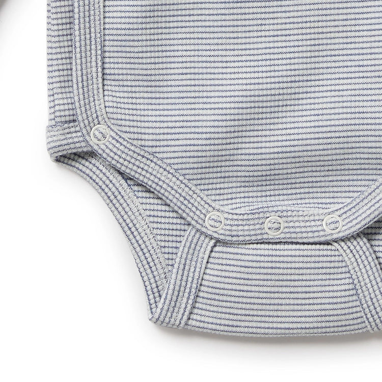 Organic Stripe Rib Kimono Bodysuit - Rain Drop