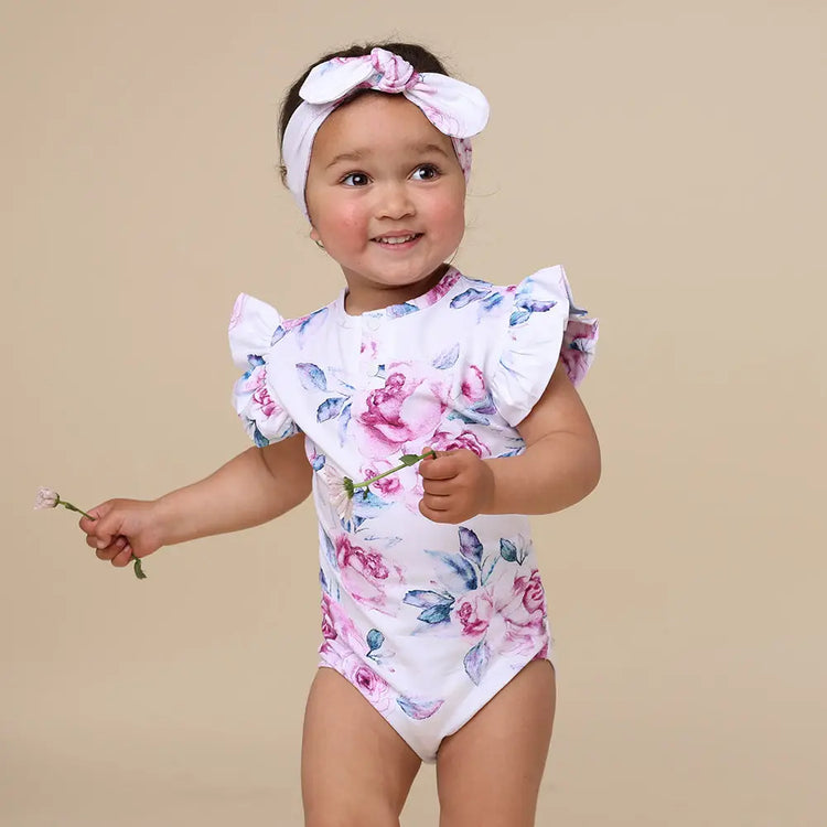 Lilac Skies Short Sleeve Organic Bodysuit with Frill