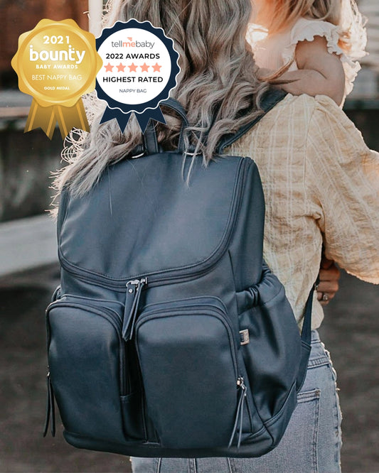 Signature Nappy Backpack - Stone Blue Vegan Leather