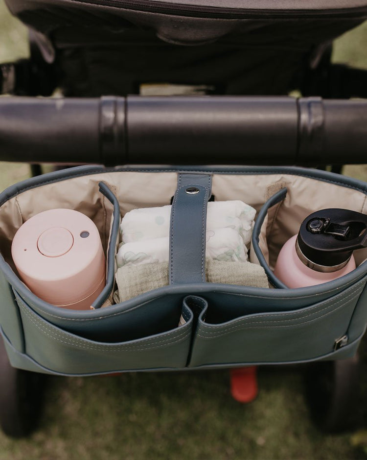 Signature Pram Caddy - Stone Blue Vegan Leather