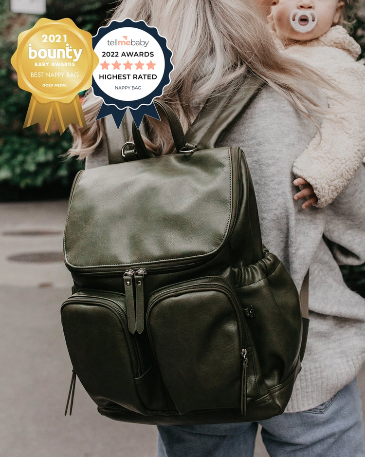 Signature Nappy Backpack - Olive Vegan Leather