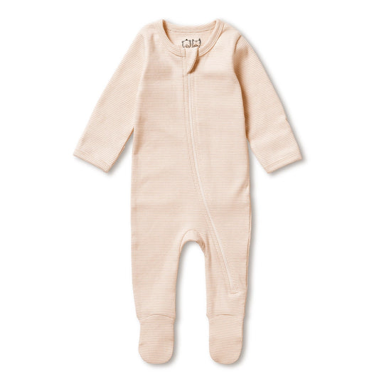 Organic Stripe Rib Zipsuit with Feet - Dusk