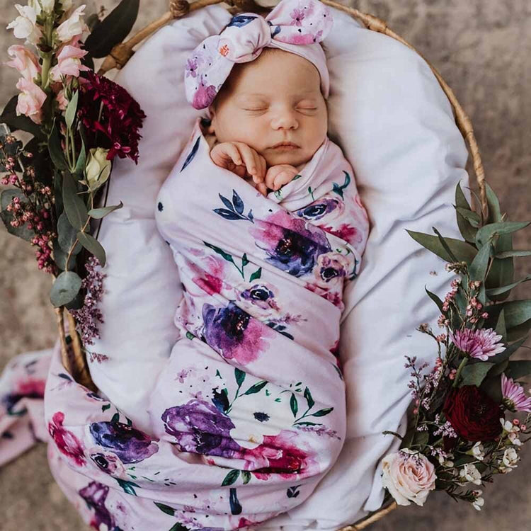 Floral Kiss Organic Jersey Wrap & Topknot Set