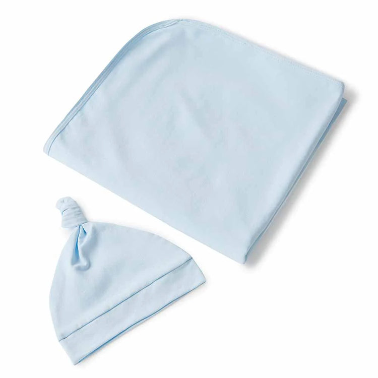 Baby Blue Organic Jersey Wrap & Beanie Set