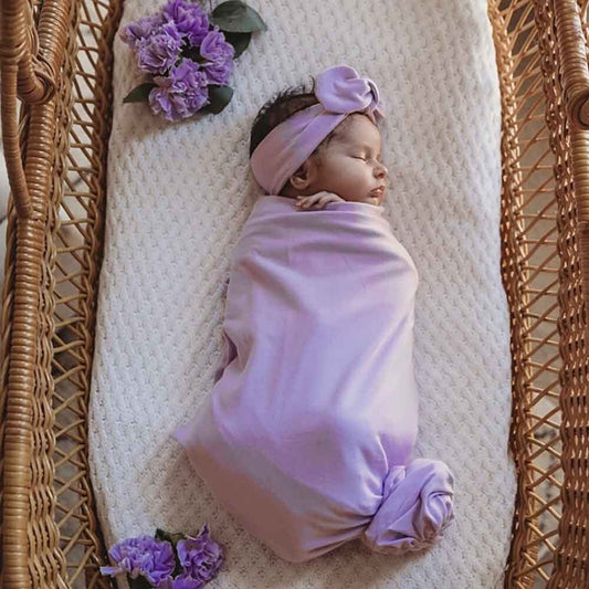 Lilac Baby Jersey Wrap & Topknot Set