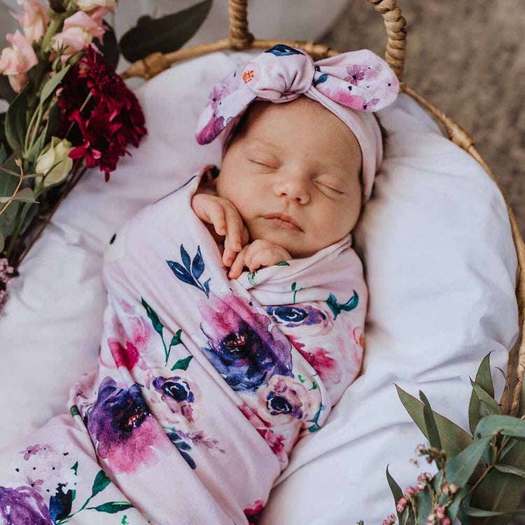 Floral Kiss Organic Jersey Wrap & Topknot Set