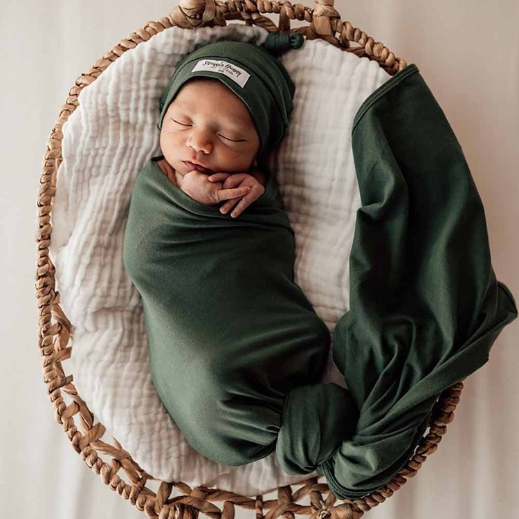 Olive Baby Jersey Wrap & Beanie Set