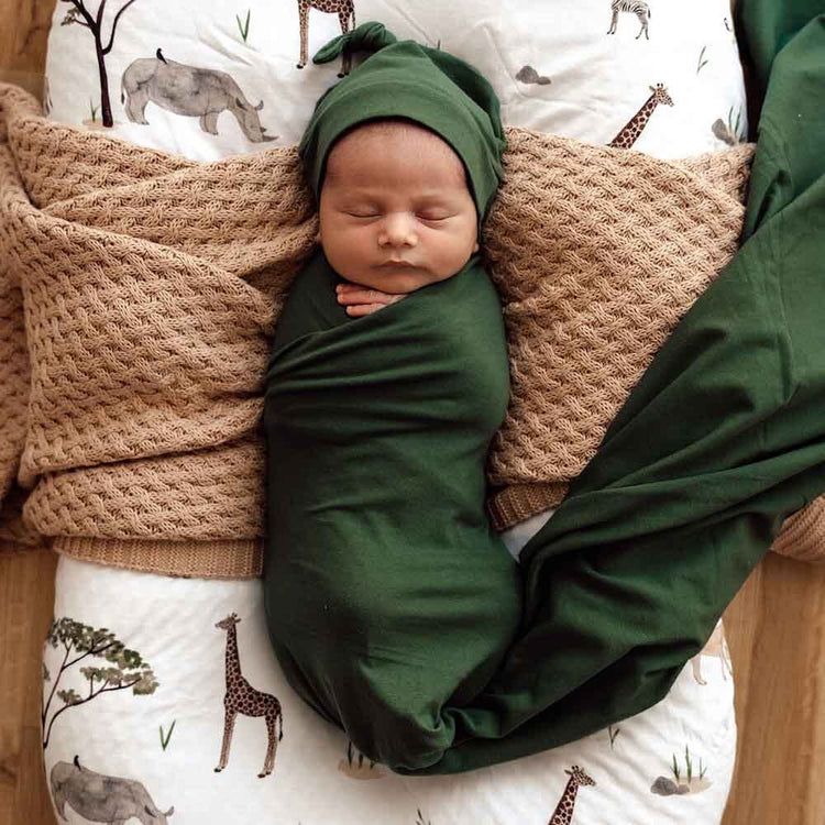 Olive Baby Jersey Wrap & Beanie Set